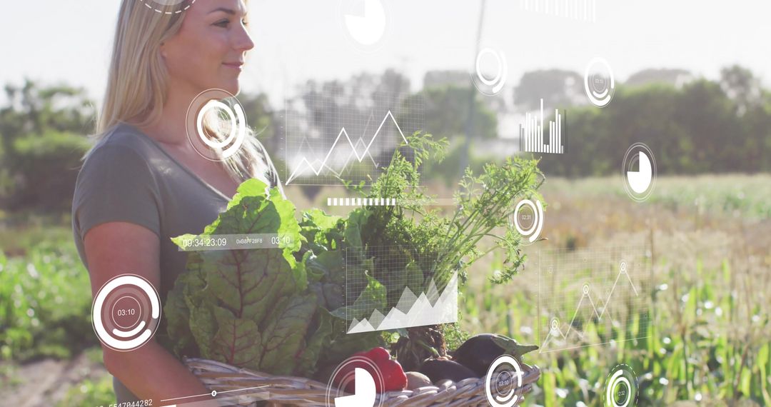 Female Farmer Analyzing Crop Data with Digital Visualization