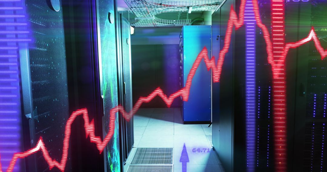 Data Center Corridor with Floating Financial Graph