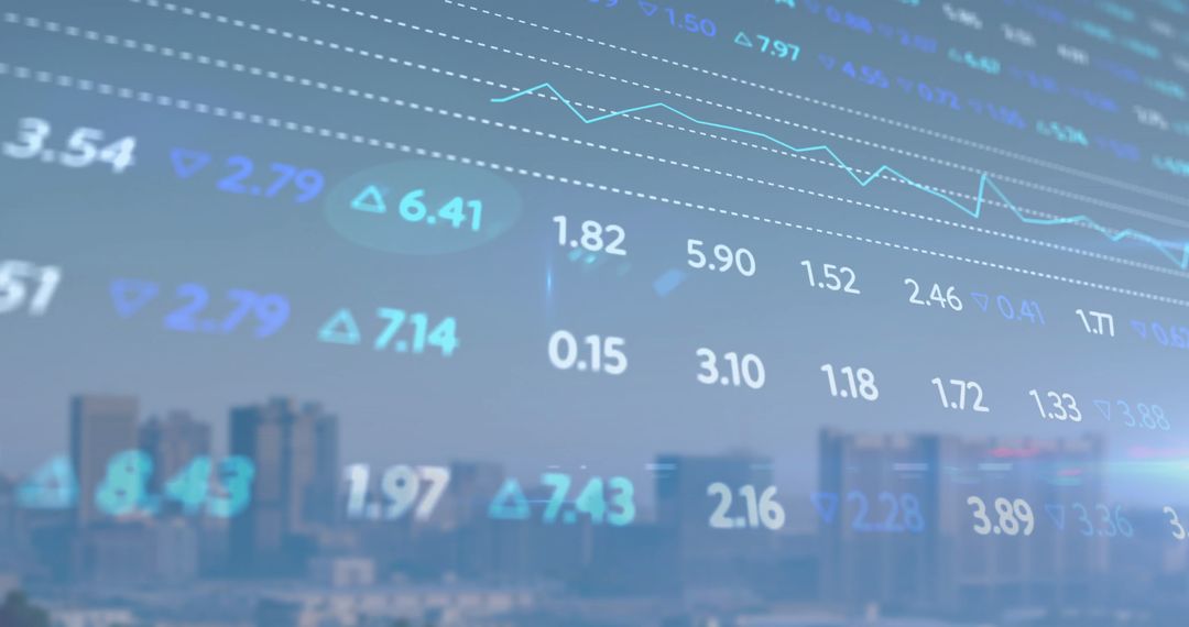 Digital Stock Market Display Over Modern Cityscape