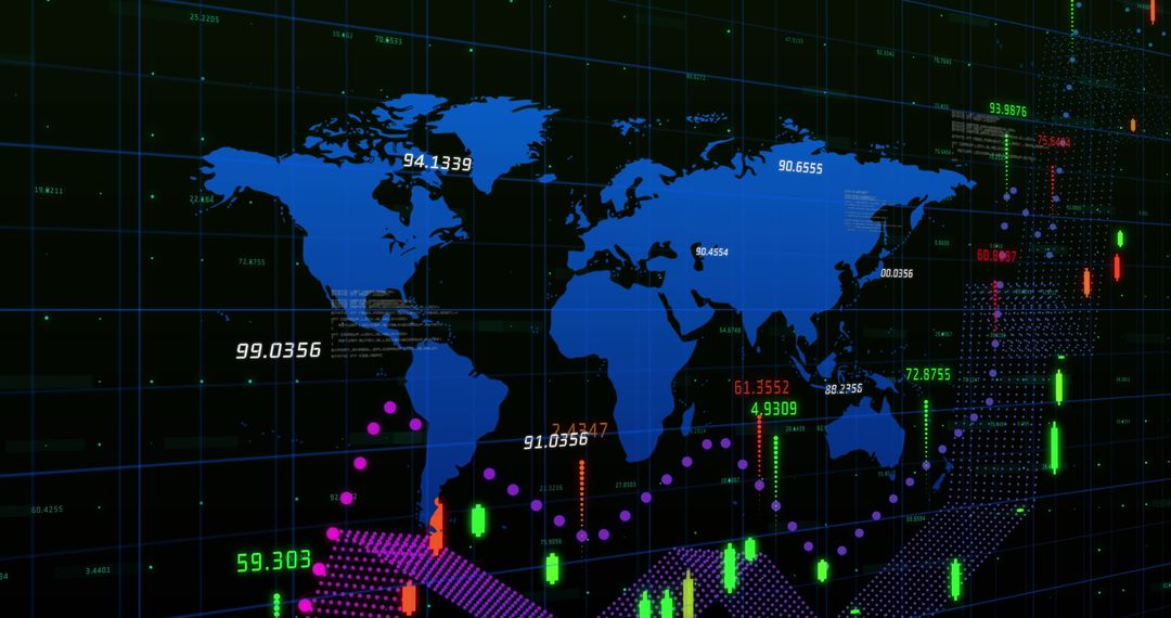 Global Financial Data Over World Map Reflecting Revenue Growth
