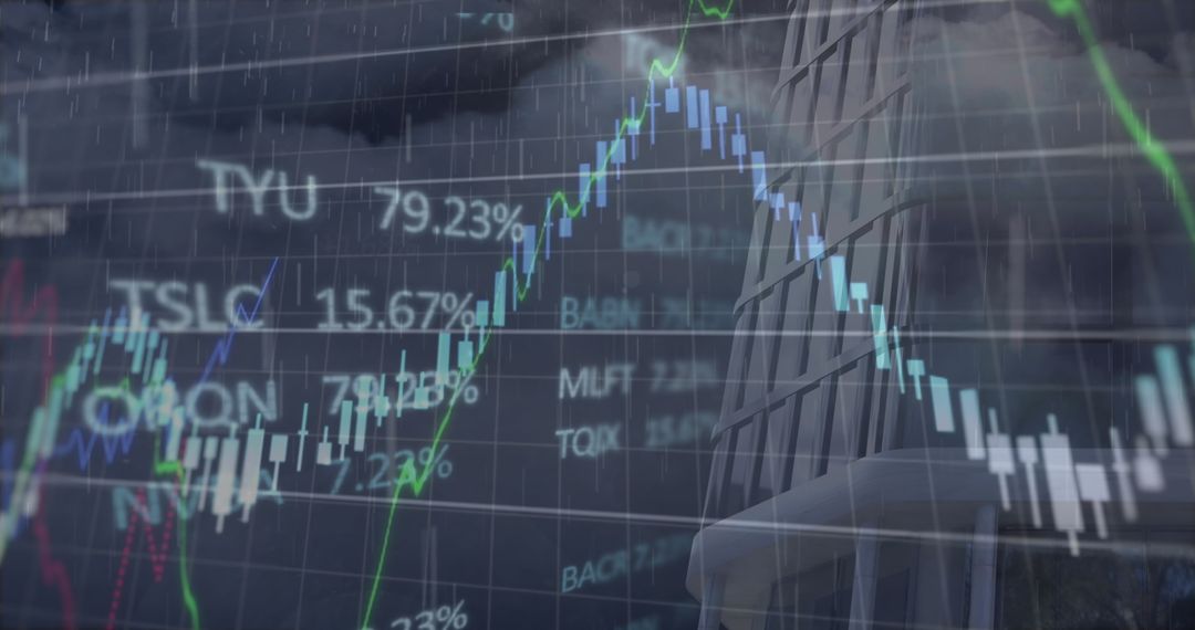 Dynamic Financial Graphs Overlaying Cityscape Symbolizing Global Economy