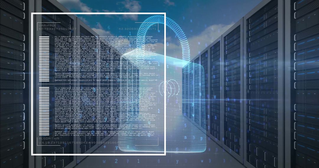 Digital Security Concept with Padlock Overlay on Server Room