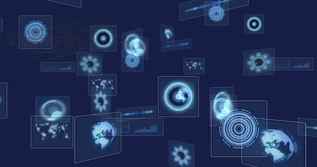 Digital Interface with Data Analytics and Global Technology Icons