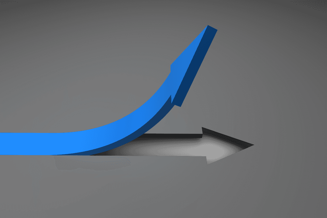 Transparent Blue Arrow Rising on Gray Background