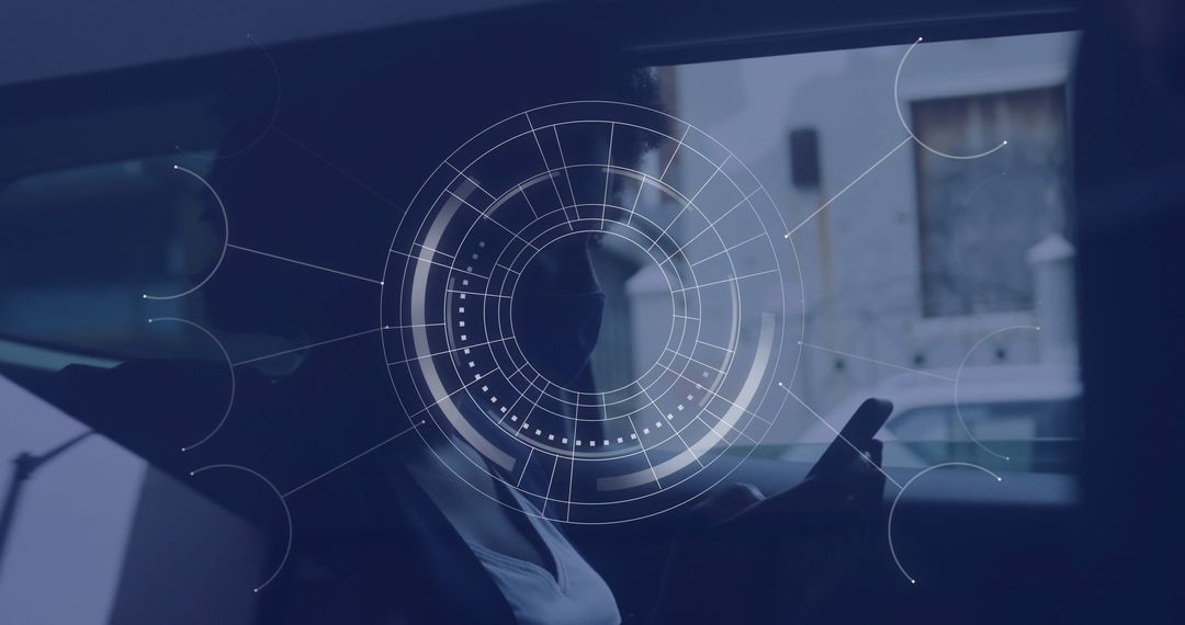 Futuristic Technology Interface with Woman Using Smartphone in Car