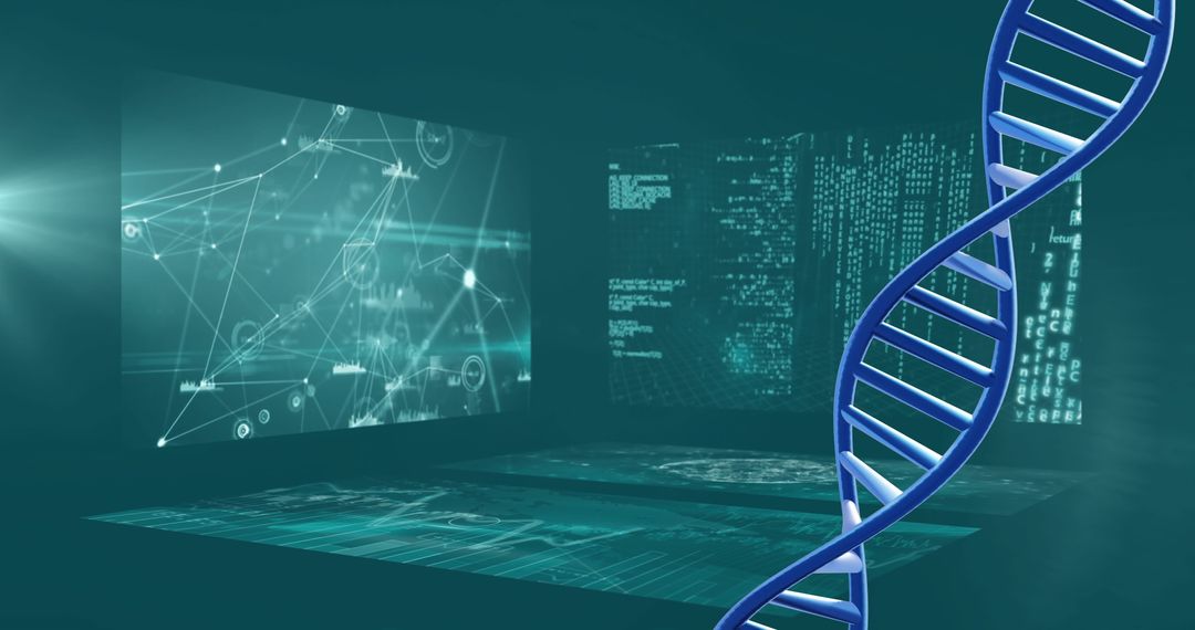Digital DNA Strand Overlay with Futuristic Data Interface