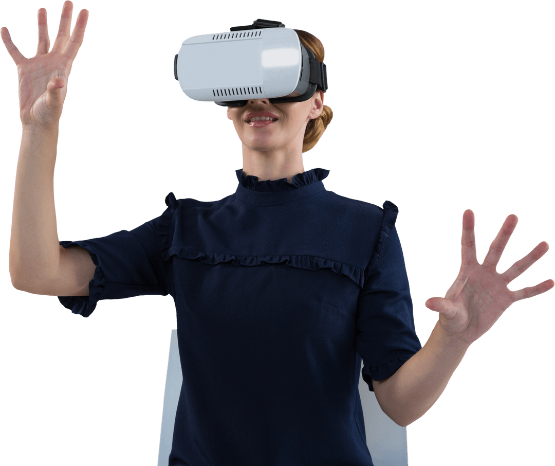Caucasian Woman Experiencing Virtual Reality on Transparent Background