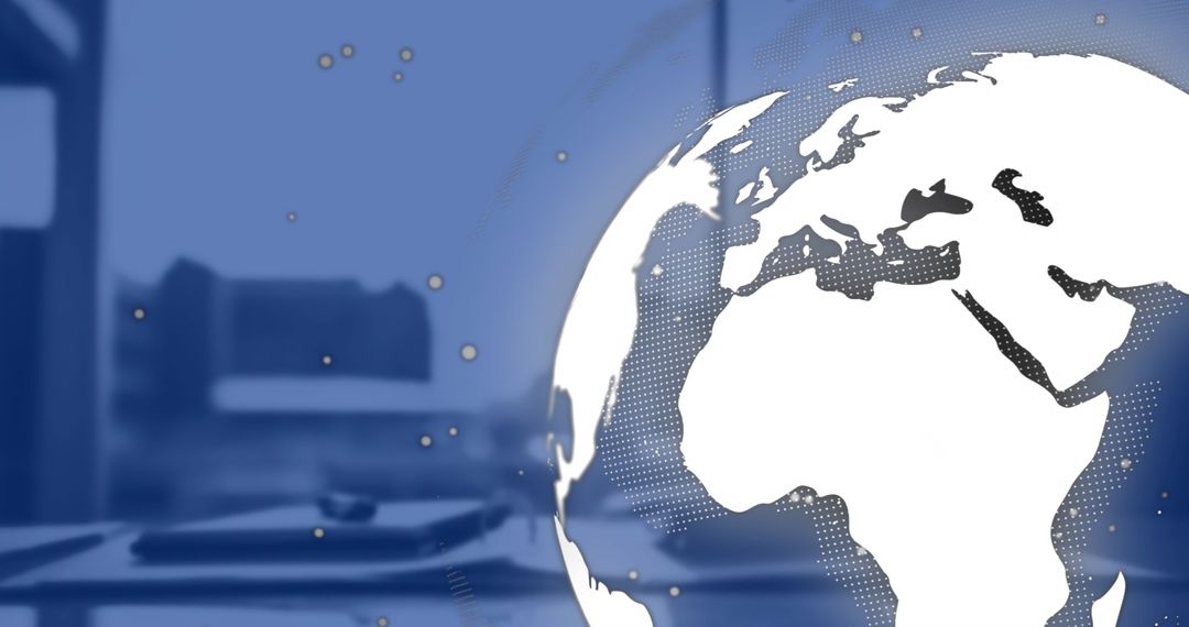 Digital World Map Overlay in Modern Office Environment