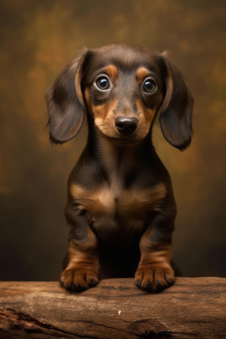 Adorable Brown Dachshund Puppy Sitting on Log - Free Images, Stock Photos and Pictures on Pikwizard.com