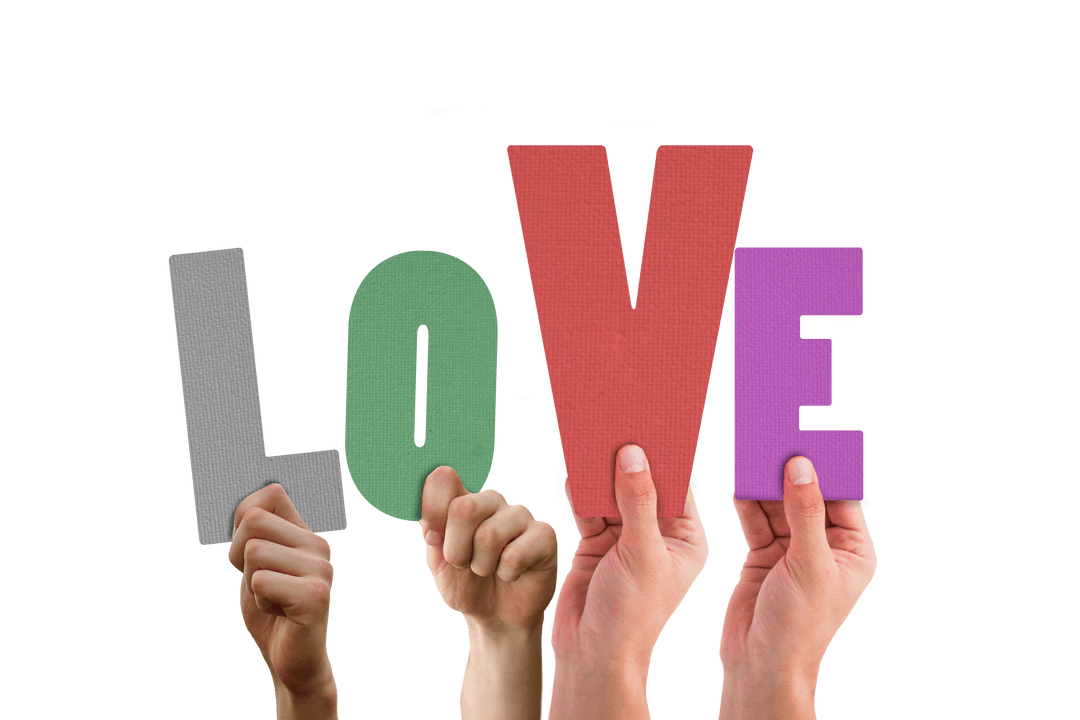 Hands Holding LOVE Letters on Transparent Background