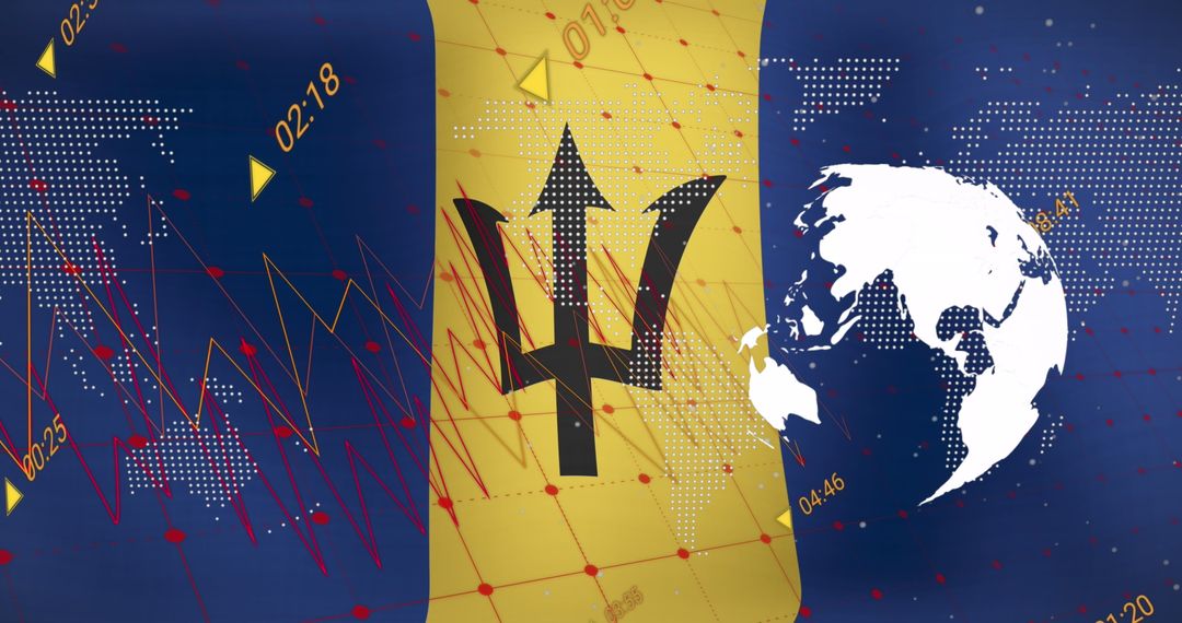 Global Network Connected Marked Interface with Barbados Flag Theme