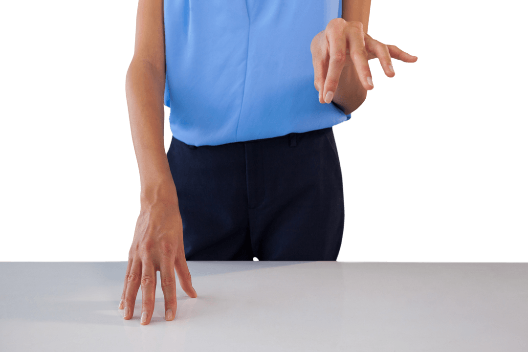 Businesswoman with Raised Hands Over Transparent Surface