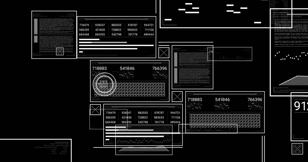 Futuristic Data Processing Digital Interface on Black Background