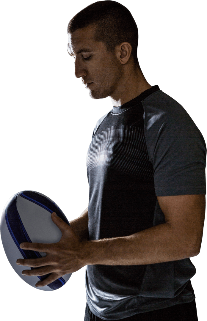 Calm Rugby Player Holding Ball in Transparent Background