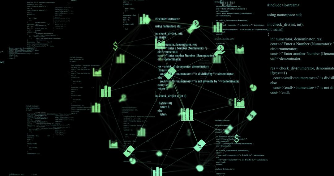 Digital Interface with Business Icons on Black Background