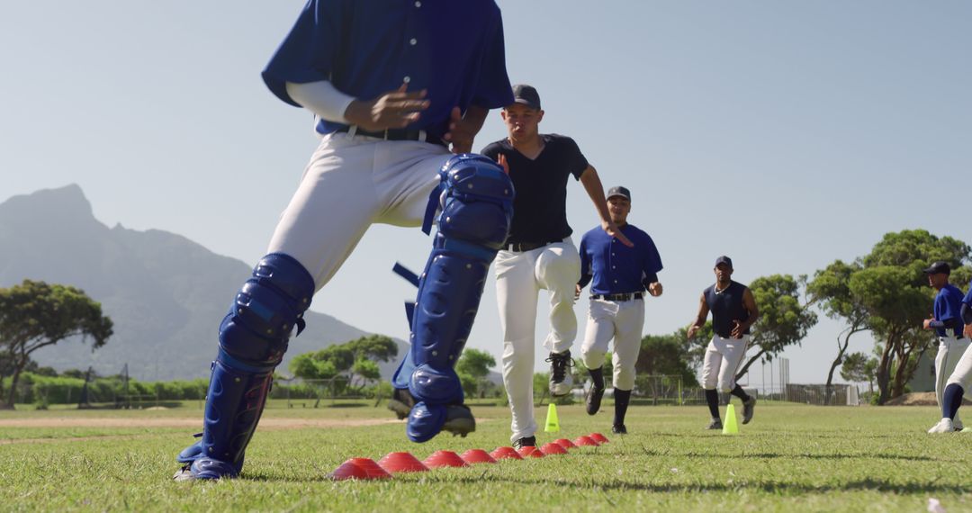 Baseball Team Training on Field with Cones - Free Images, Stock Photos and Pictures on Pikwizard.com