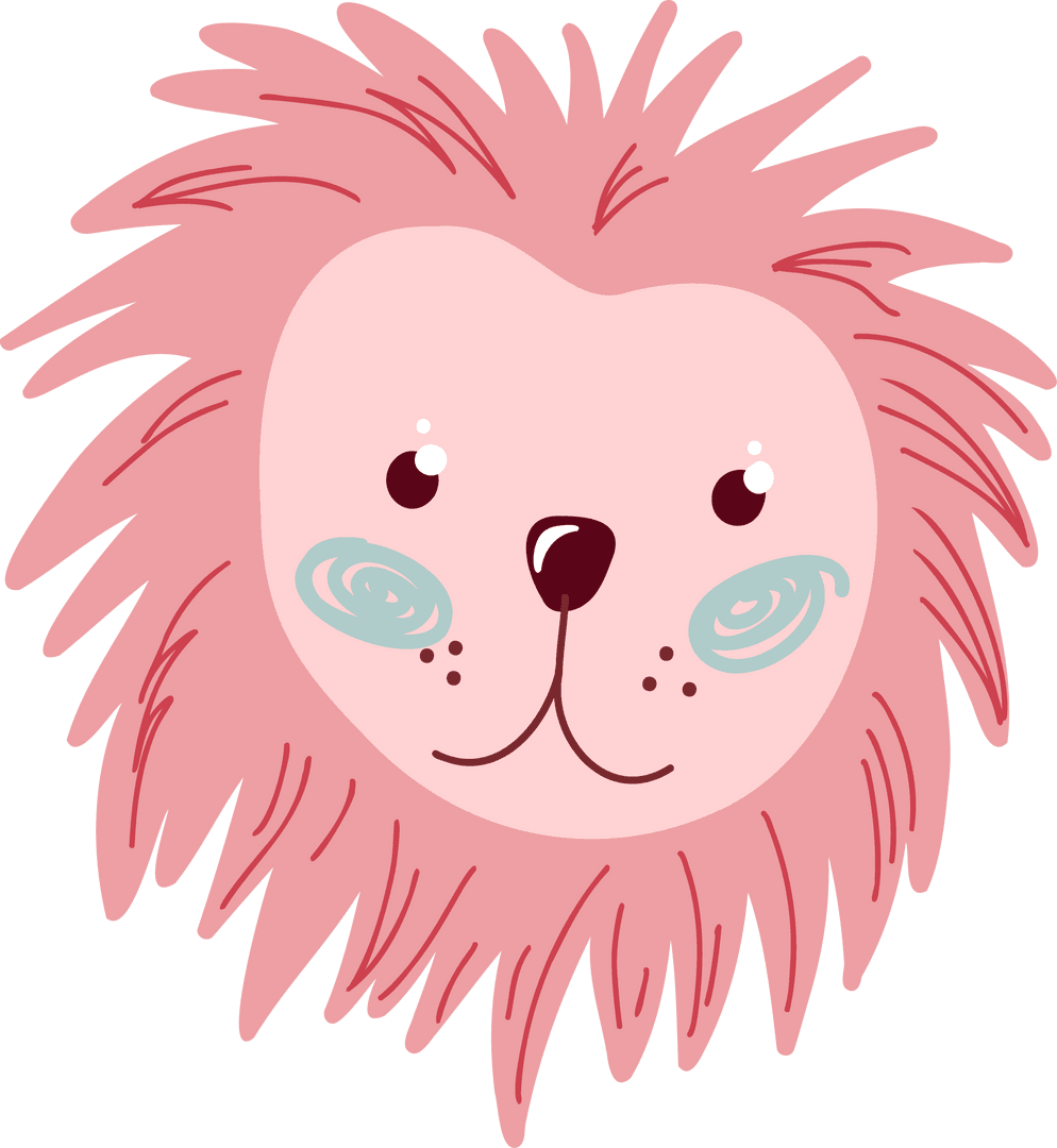 Transparent Cartoon Lion Head with Pink Mane and Heart-Shaped Face