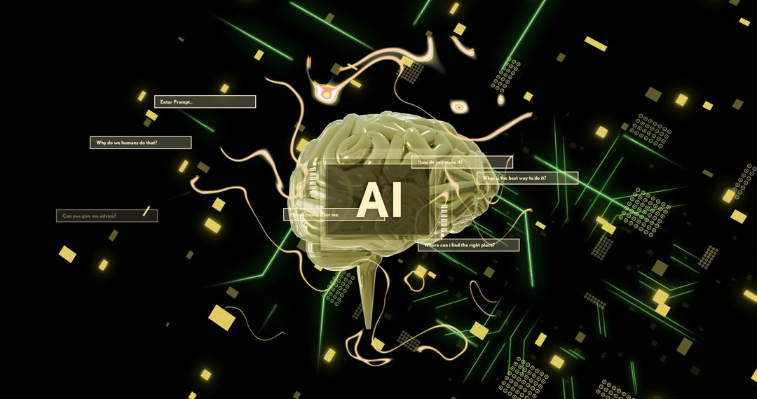 Artificial Intelligence Brain with Digital Data and Three-Dimensional Questions - Free Images, Stock Photos and Pictures on Pikwizard.com