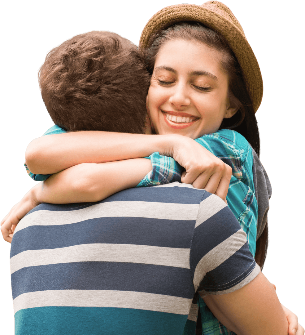 Happy Couple Embracing with Joy While Smiling Bright