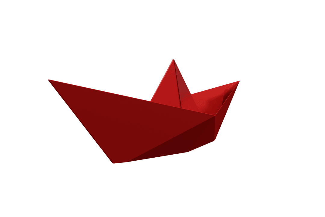 Transparent Vista of Red Origami Boat Design