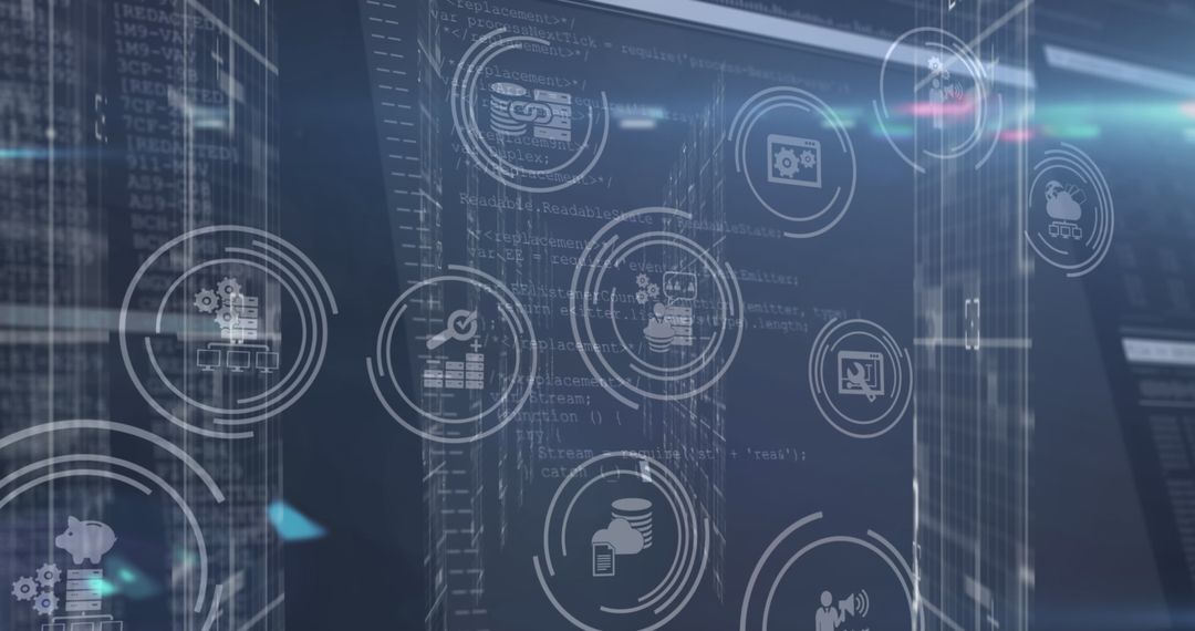 Futuristic Digital Icons with Data Processing Background