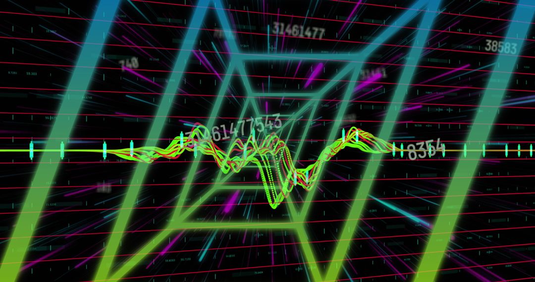 Abstract Neon Data Tunnel with Dynamic Numbers Overlay