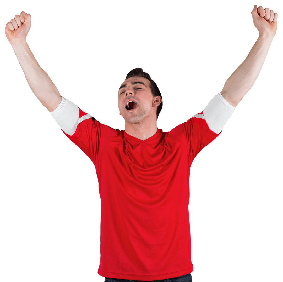 Excited Fan Cheering in Red Jersey Transparent Background