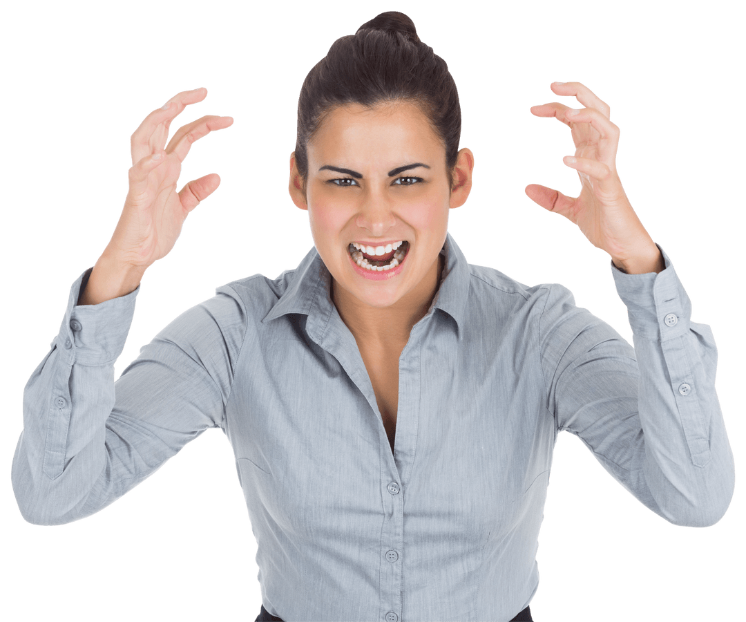 Angry Businesswoman on Transparent Background Expressing Frustration