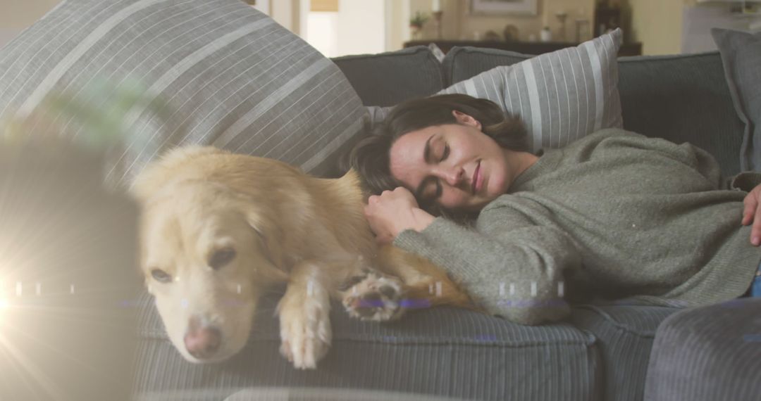 Woman Relaxing on Couch with Dog at Home - Free Images, Stock Photos and Pictures on Pikwizard.com