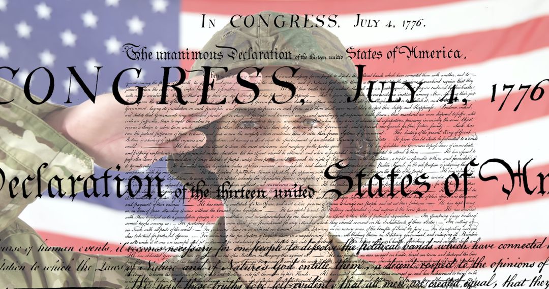 Soldier Saluting with Declaration and American Flag Overlay