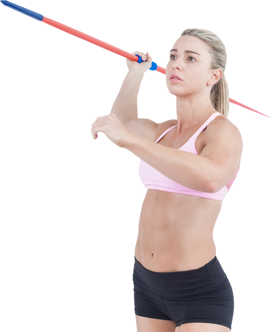 Female Athlete with Javelin in Focused Throw Display Transparent - Download Free Stock Images Pikwizard.com