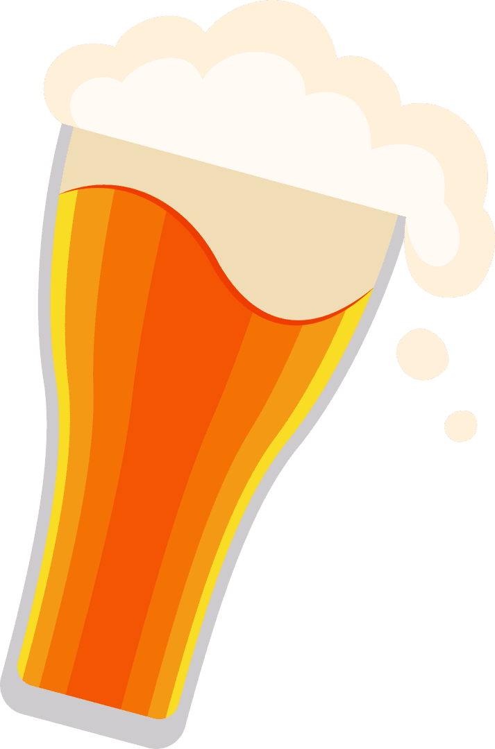 Cartoon Beer Glass Overflowing with Foam on Transparent Background