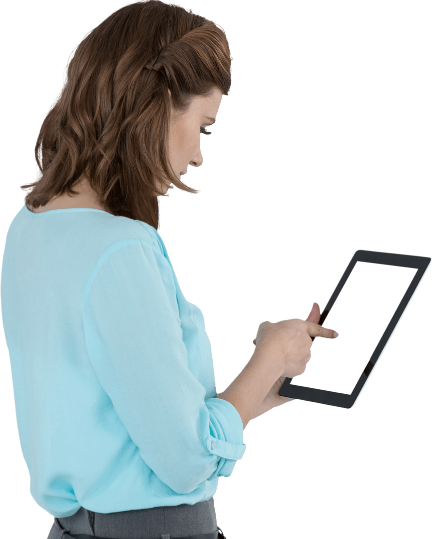 Transparent Background Businesswoman Using Tablet