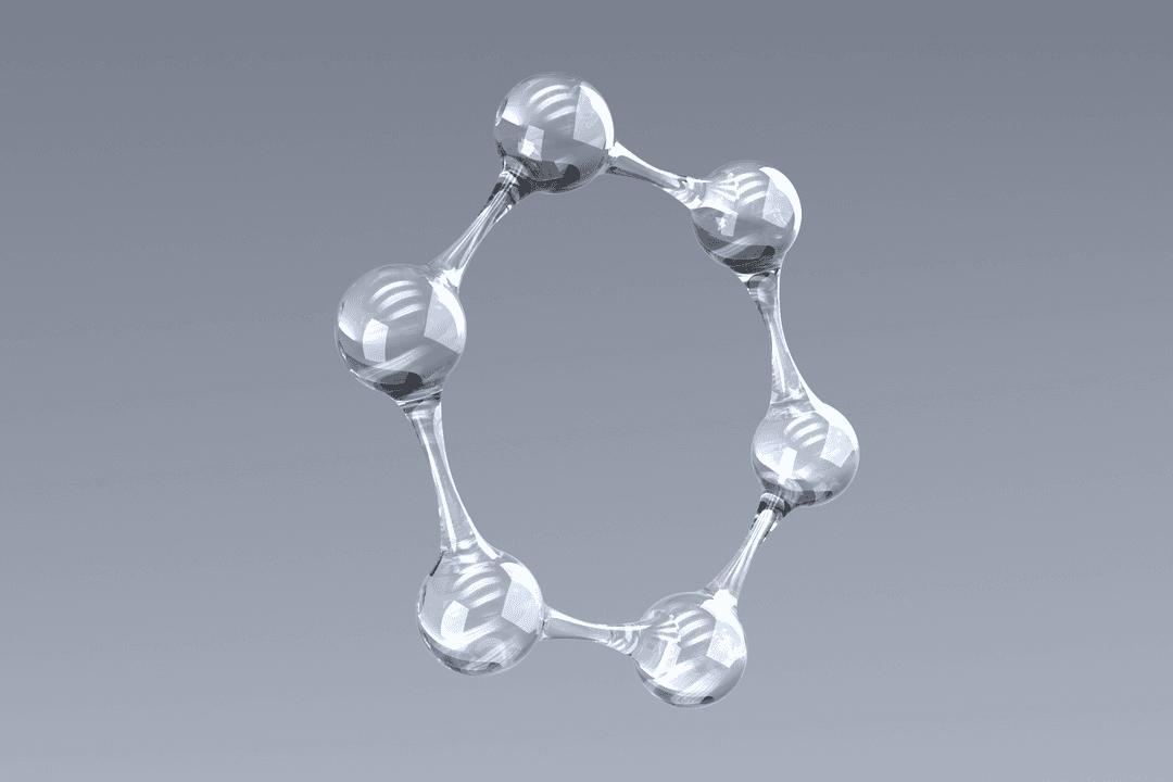 Transparent Silver Molecule Floating on Gray Background