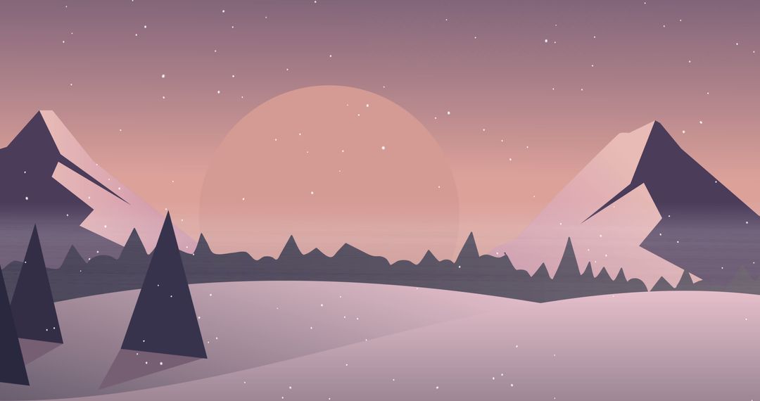 Serene Winter Landscape with Snowfall and Mountains