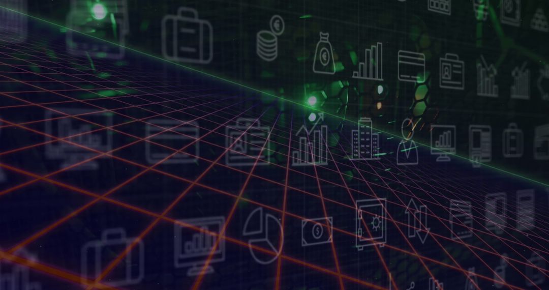 Futuristic Tech Icons with Digital Grid Interconnectivity