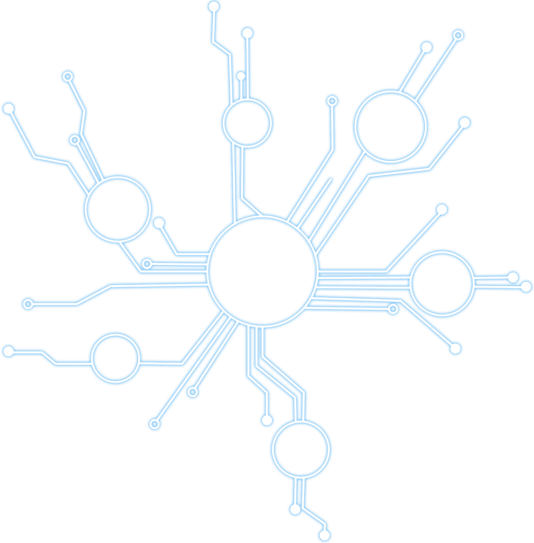 Neon Circuit Branching Design on Transparent Background