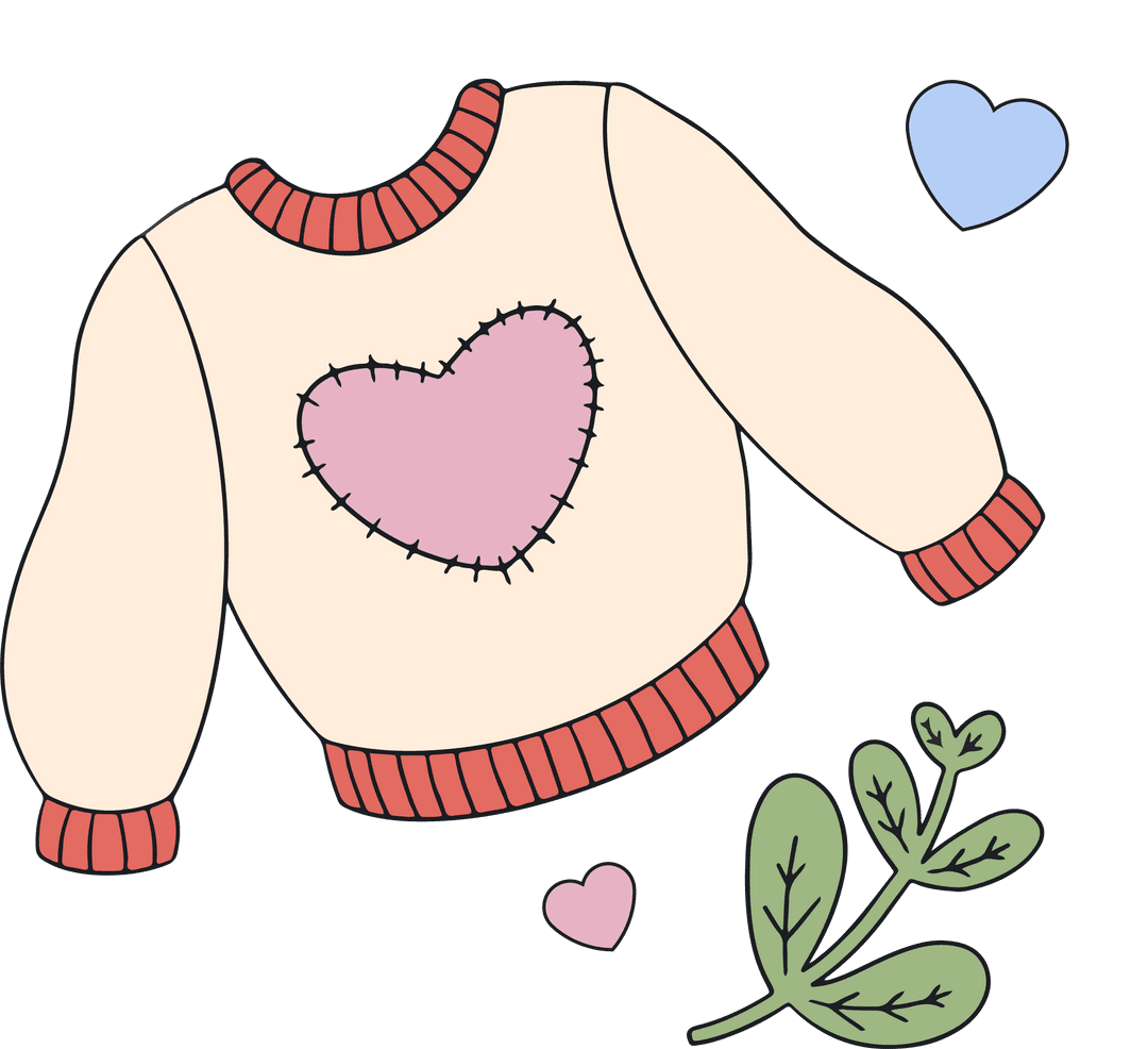 Flat Design Sweater with Heart on Transparent Background