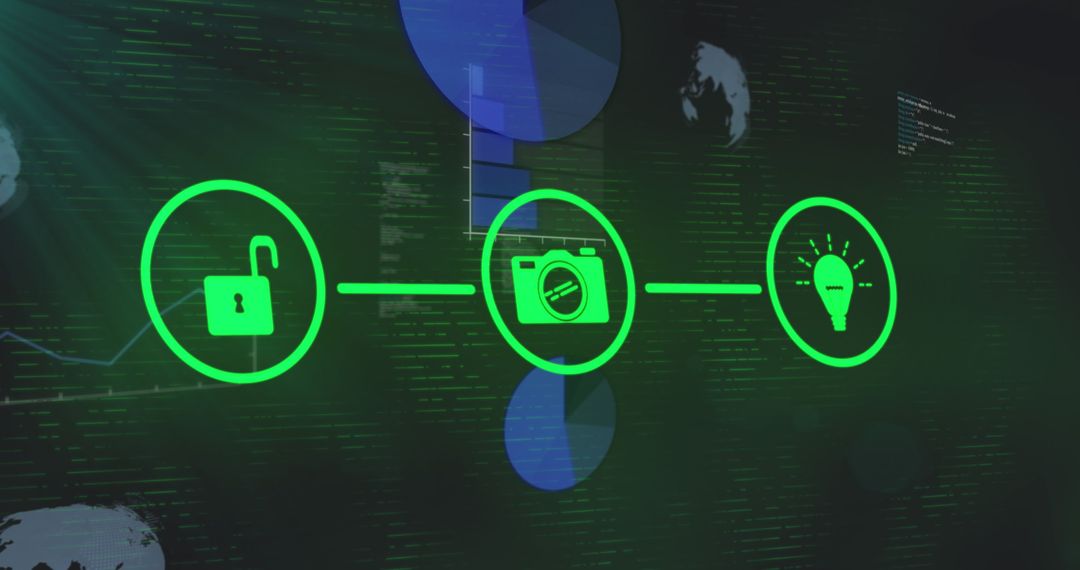 Tech Icons Over Digital Data Screen Illustrating Innovation