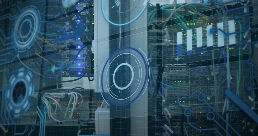 Futuristic Digital Interface with Data Network Overlay