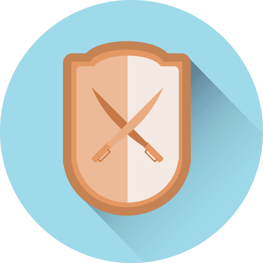 Transparent Emblem with Swords on Blue Background