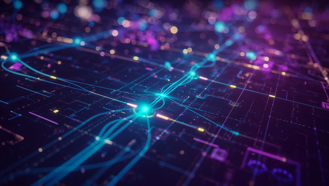 Futuristic Neon Network Grid with Glowing Connections