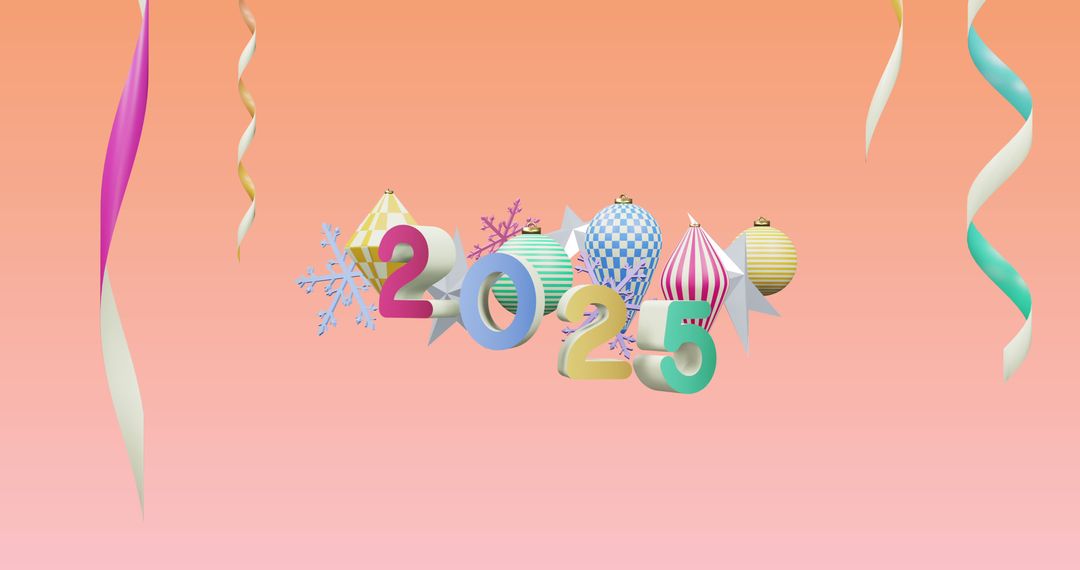 Festive 2025 with Colorful Ornaments and Streamers