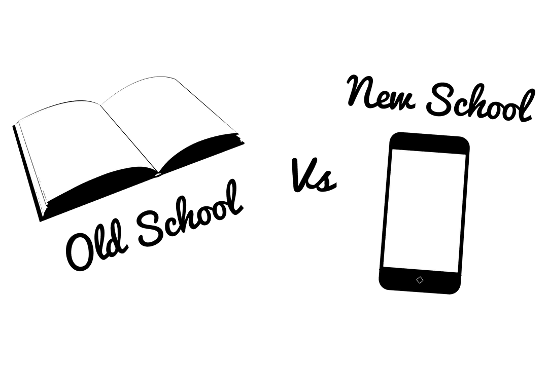 Old School vs New School Education on Transparent Background