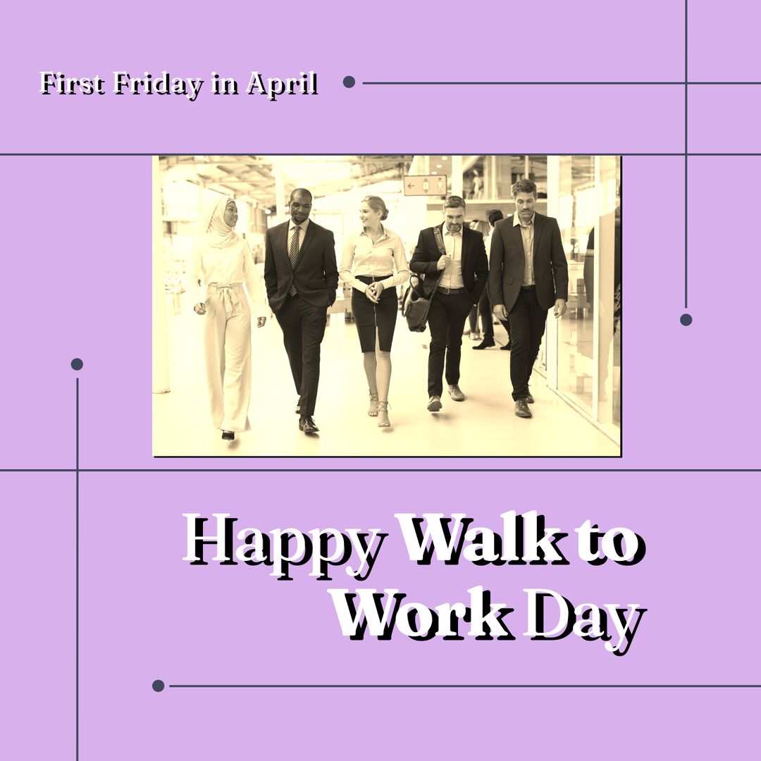 Smiling Coworkers Walking Together for Happy Walk to Work Day - Download Free Stock Templates Pikwizard.com