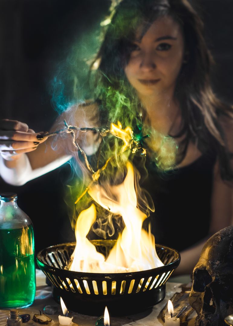 Woman Performing Mystical Ritual with Burning Incense - Free Images, Stock Photos and Pictures on Pikwizard.com