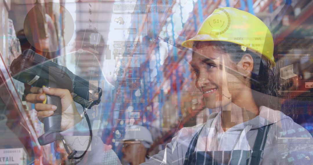 Worker Scanning Inventory in High-Tech Warehouse Environment