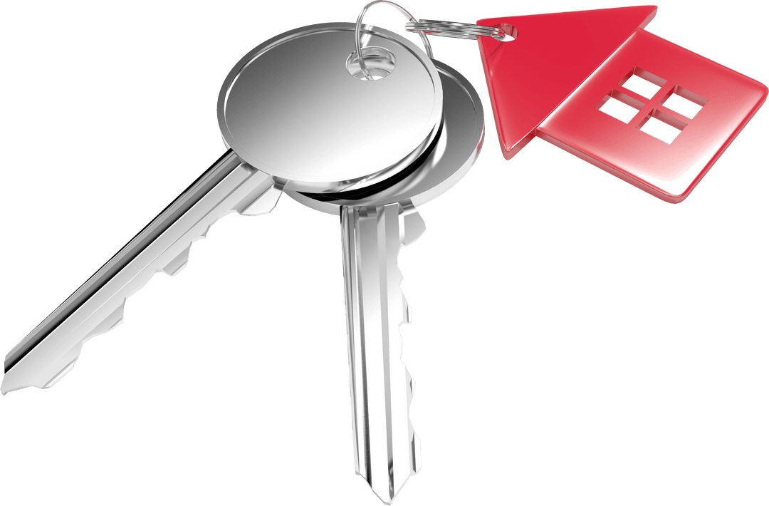 Silver Keys with Red House Key Fob on Transparent Background