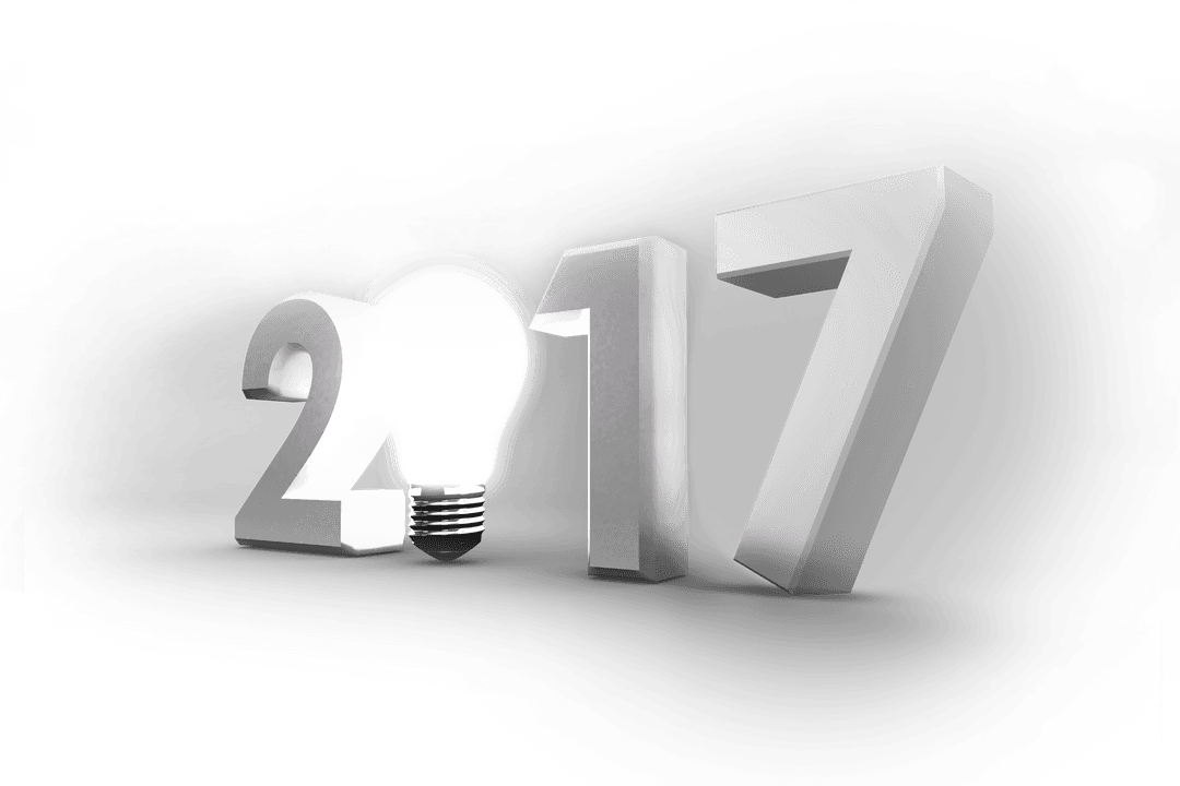 Innovative 2017 with Glowing Light Bulb and Transparent Background