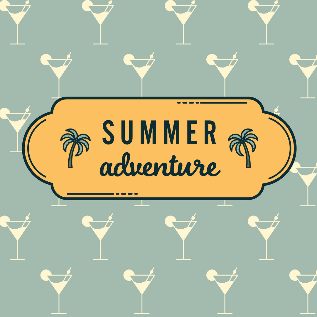 Transparent Summer Adventure Text with Palm Tree Symbols